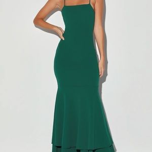 Lulus Tier and There Hunter Green Tiered Trumpet Hem Maxi Dress